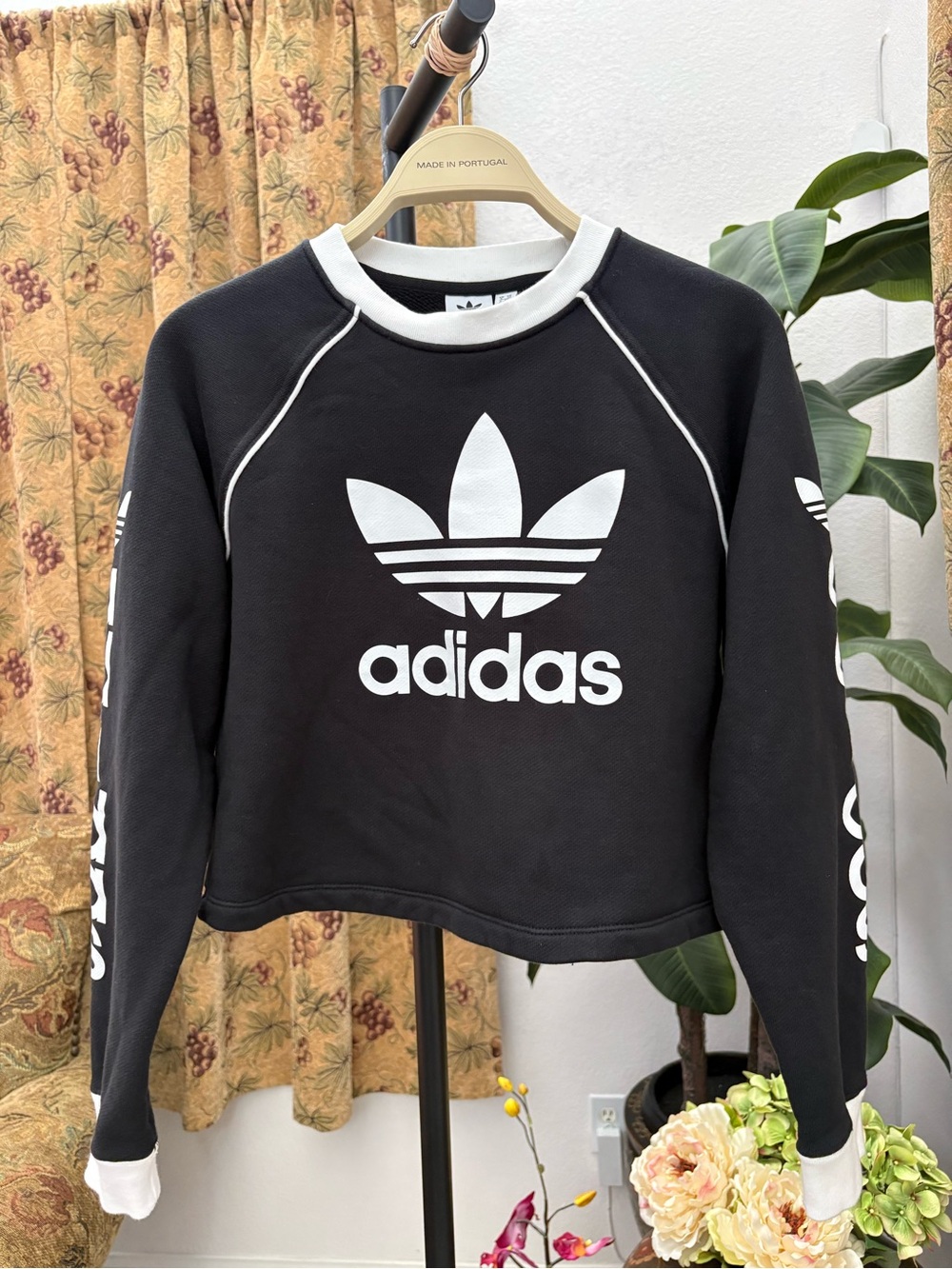 adidas Black & White Trefoil Cropped Sweatshirt
